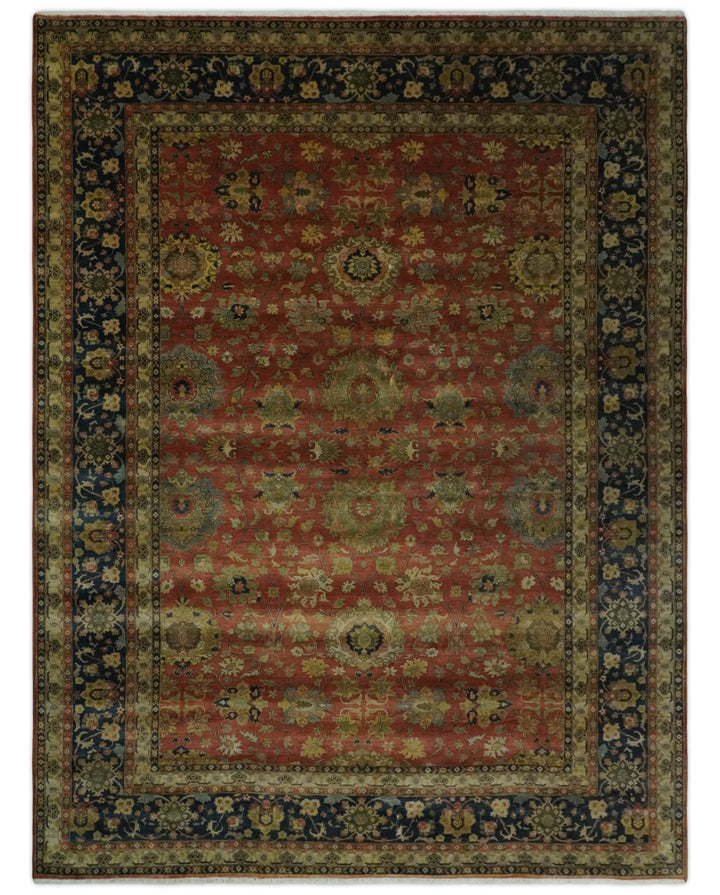9x12 and 10x14 Hand Knotted Rust, Charcoal and Beige Traditional Wool Rug - The Rug Decor