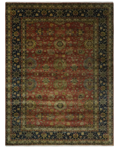 9x12 and 10x14 Hand Knotted Rust, Charcoal and Beige Traditional Wool Rug - The Rug Decor