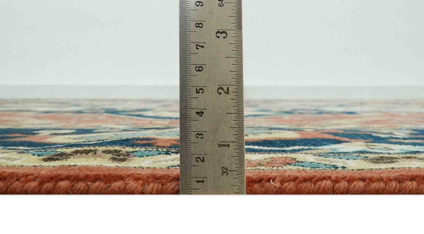 9x12 Fine Hand Knotted Rust, Blue and Aqua Traditional Heriz wool area rug - The Rug Decor