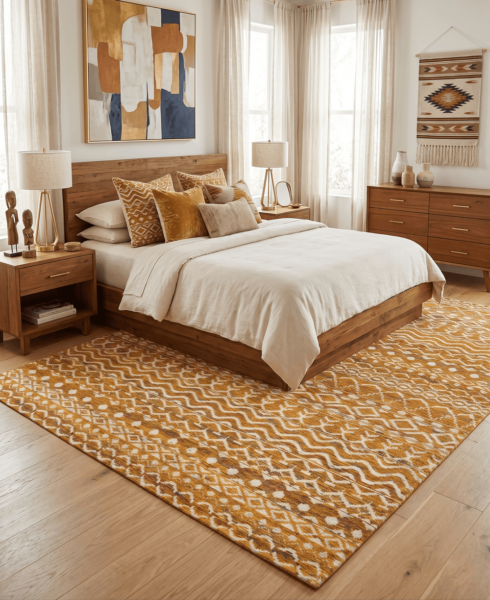 9x12 Hand Knotted Gold and White Modern Contemporary Southwestern Tribal Trellis Recycled Silk Area Rug - The Rug Decor