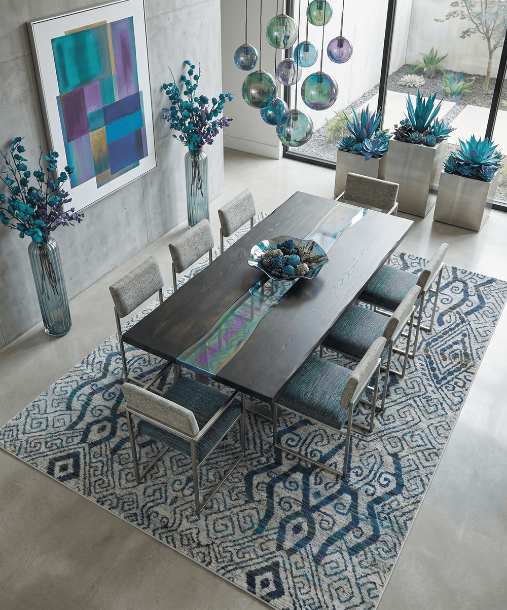 9x12 Hand Knotted Ivory, Teal and Blue Persian Recycled Silk Area Rug - The Rug Decor