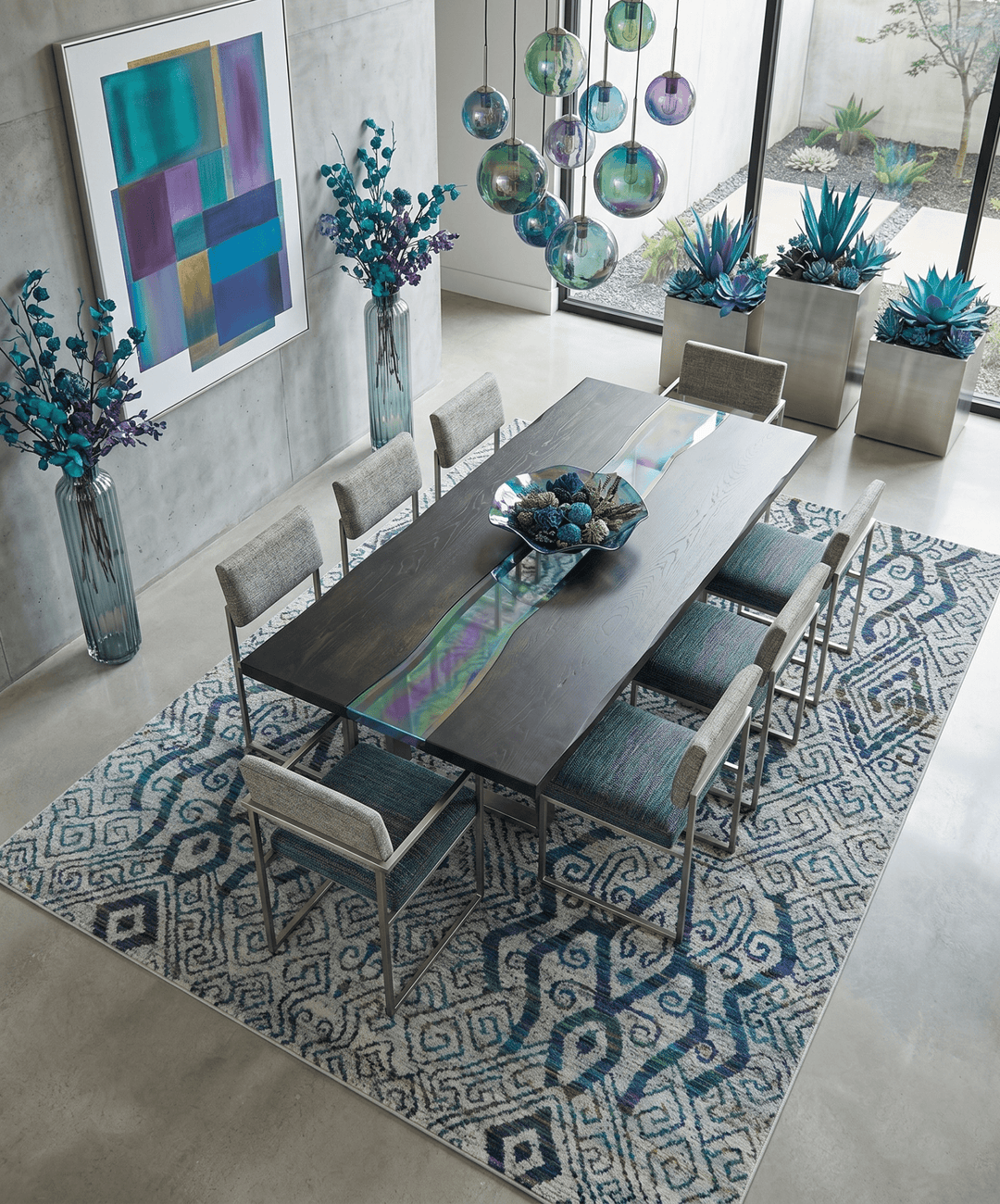 9x12 Hand Knotted Ivory, Teal and Blue Persian Recycled Silk Area Rug - The Rug Decor