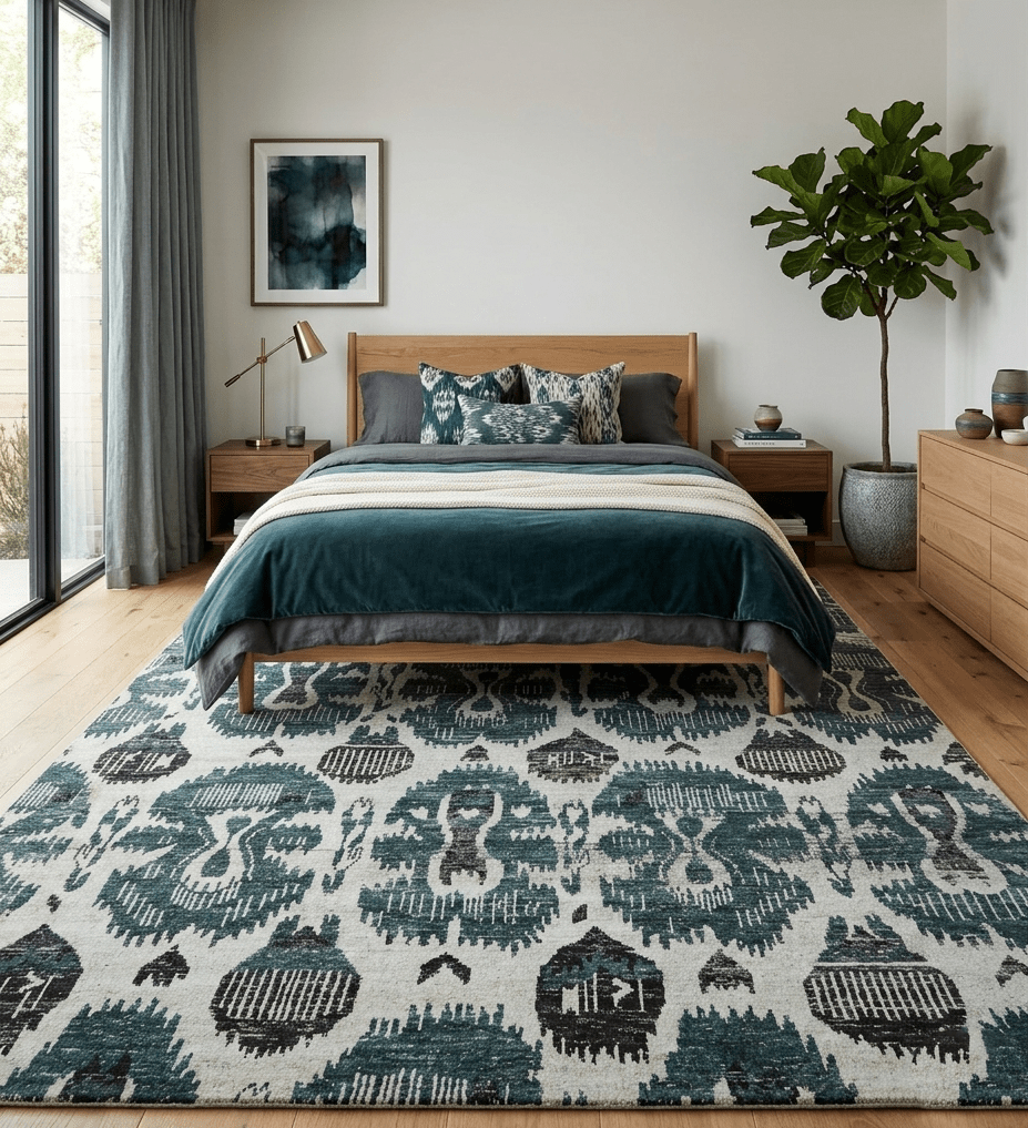 9x12 Hand Knotted Ivory, Teal and Brown Contemporary Style Recycled Silk Area Rug - The Rug Decor