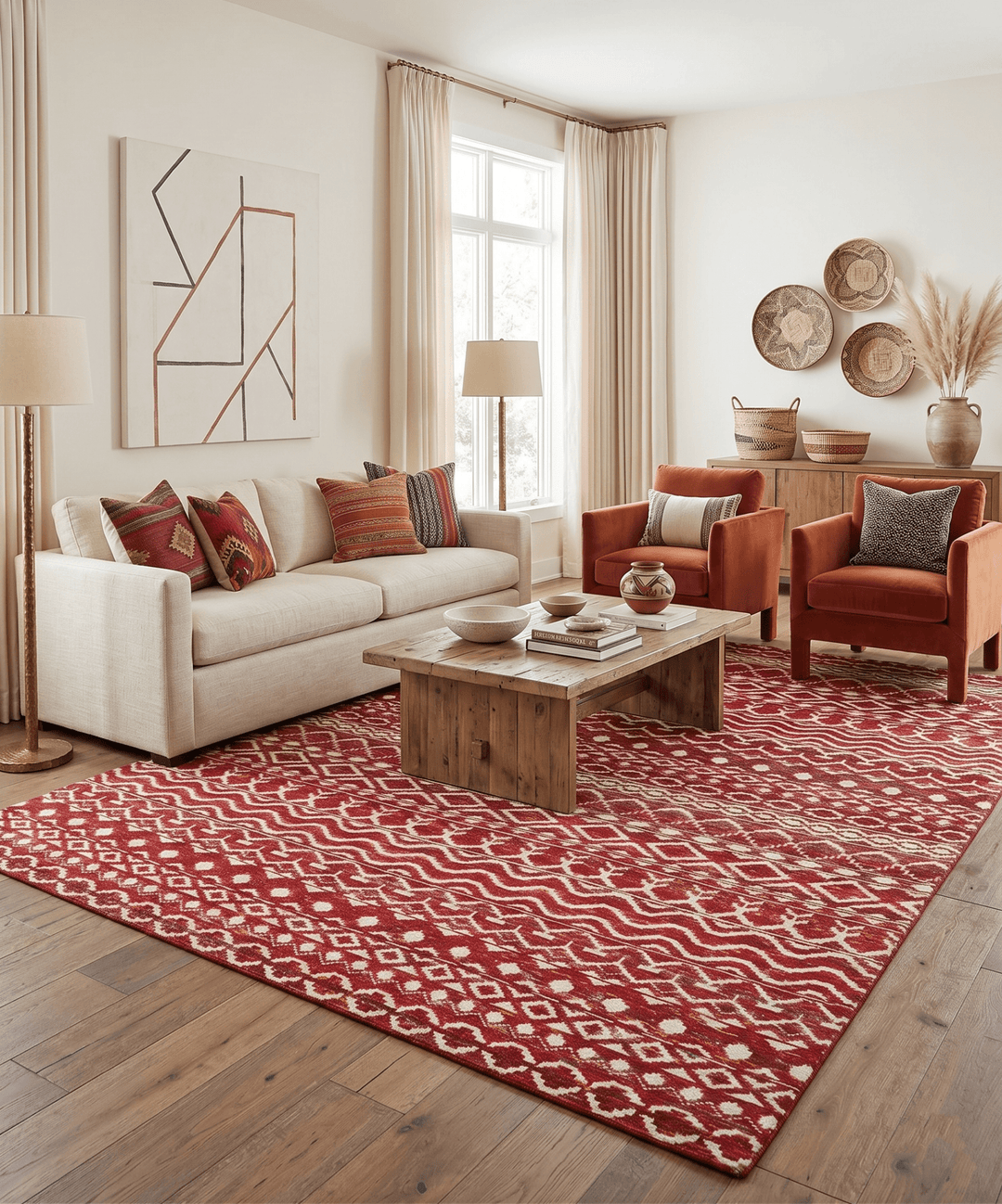 9x12 Hand Knotted Maroon and White Modern Contemporary Southwestern Tribal Trellis Recycled Silk Area Rug - The Rug Decor