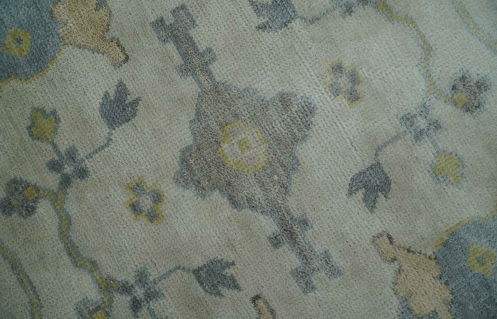 9x12 Hand Knotted Oriental Oushak Ivory, Charcoal and Yellow Wool Area Rug - The Rug Decor