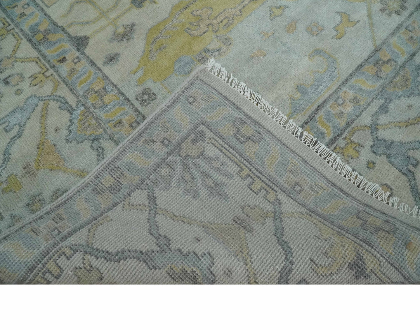 9x12 Hand Knotted Oriental Oushak Ivory, Charcoal and Yellow Wool Area Rug - The Rug Decor