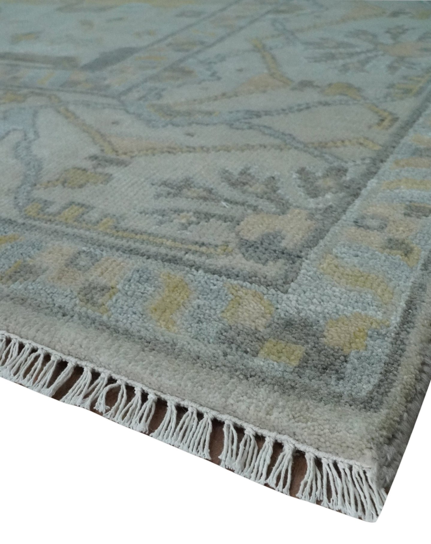 9x12 Hand Knotted Oriental Oushak Ivory, Charcoal and Yellow Wool Area Rug - The Rug Decor