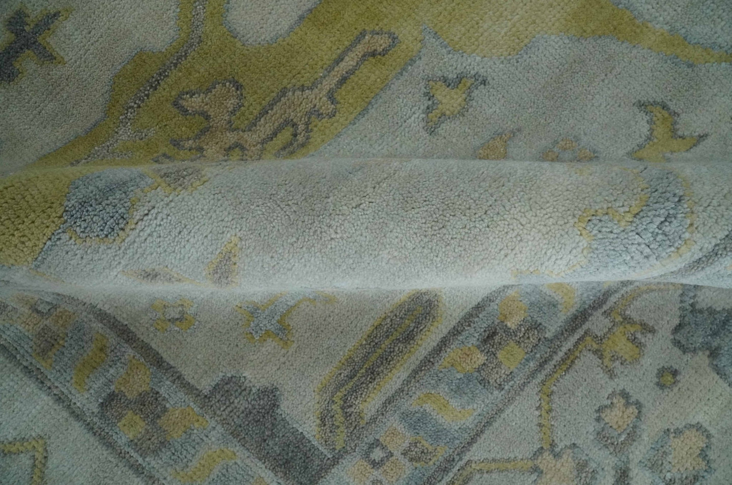 9x12 Hand Knotted Oriental Oushak Ivory, Charcoal and Yellow Wool Area Rug - The Rug Decor