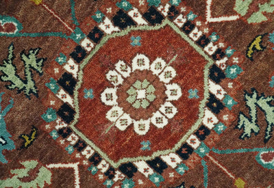 9x12 Hand Knotted Rust, Aqua and Blue Traditional Heriz Vintage Style Wool Rug - The Rug Decor