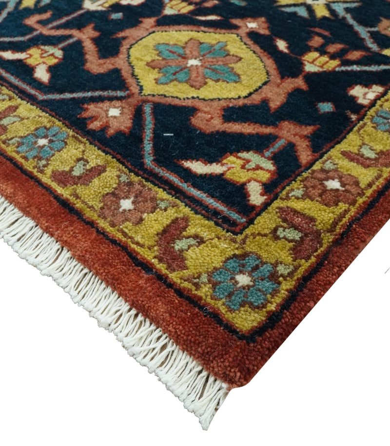 9x12 Hand Knotted Rust, Aqua and Blue Traditional Heriz Vintage Style Wool Rug - The Rug Decor