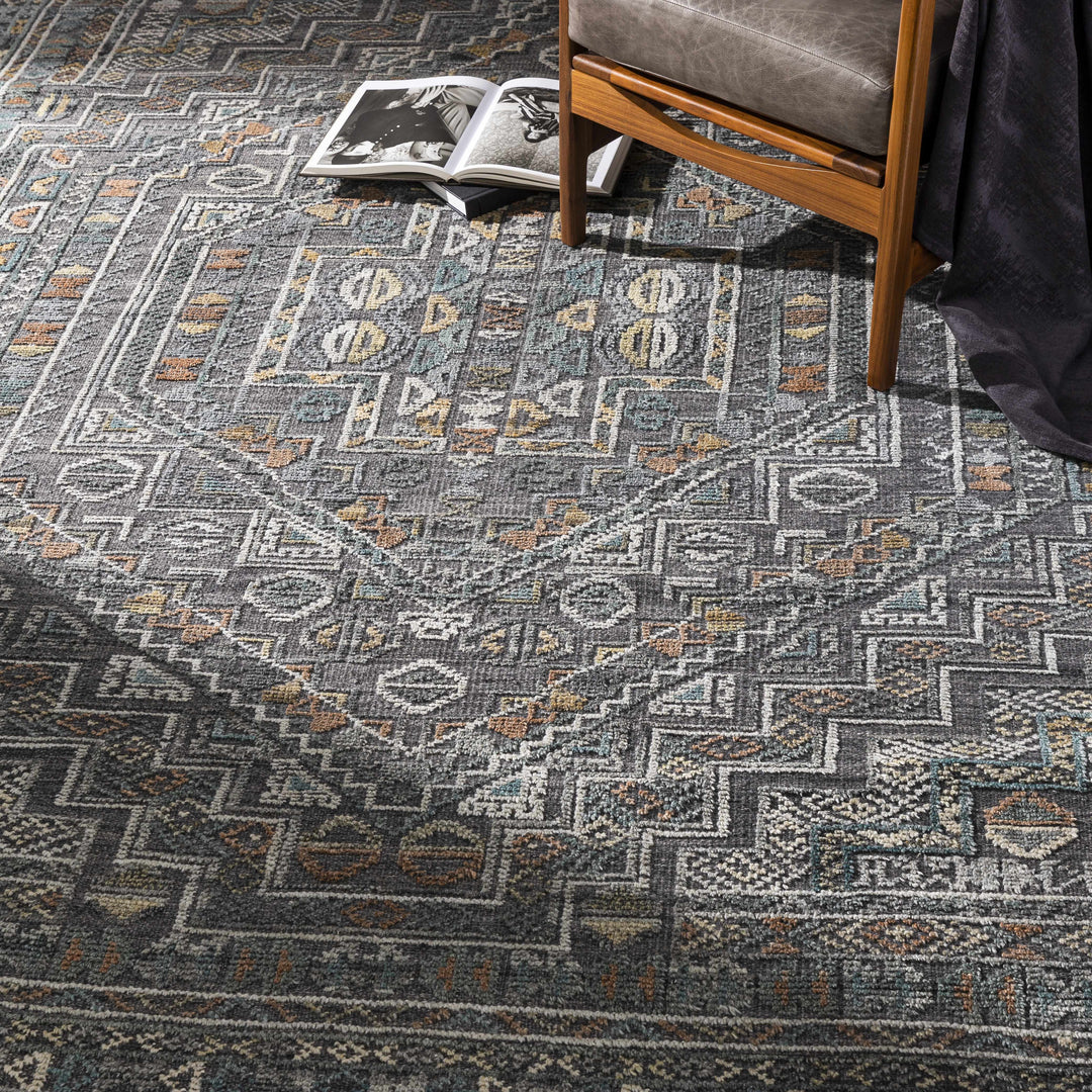 Akle Traditional Style Charcoal Hand Knotted Area Rug