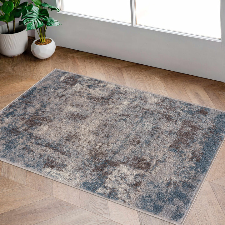 Netherfield Modern Abstract Design Gray And Blue Area Rug