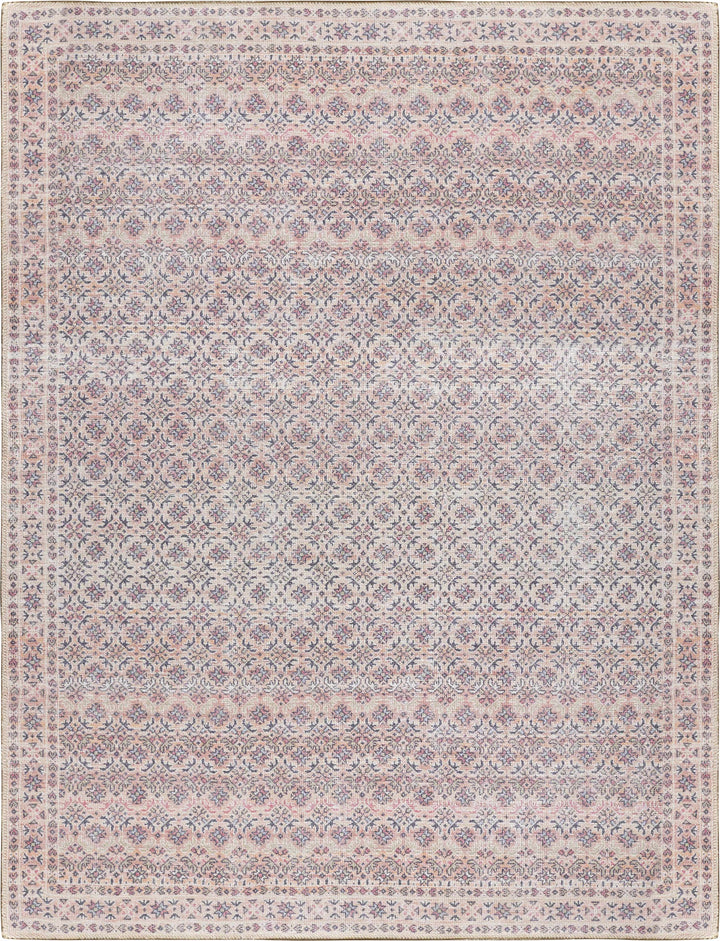 Azalee Modern Floral Design Peach And Blue Washable Area Rug