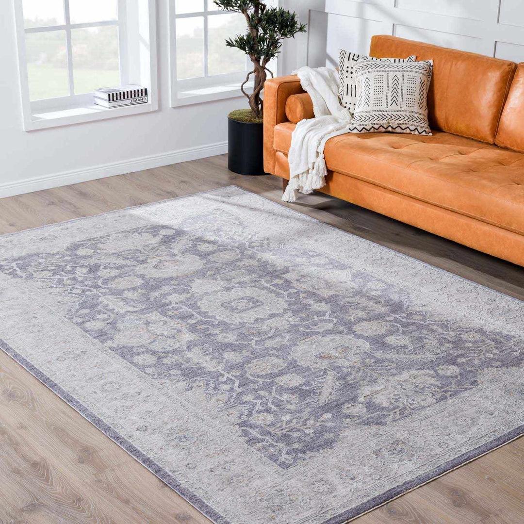 Karuah Traditional Medallion Design Gray And Purple Area Rug