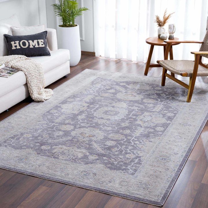Karuah Traditional Medallion Design Gray And Purple Area Rug