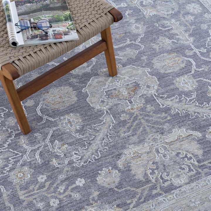 Karuah Traditional Medallion Design Gray And Purple Area Rug