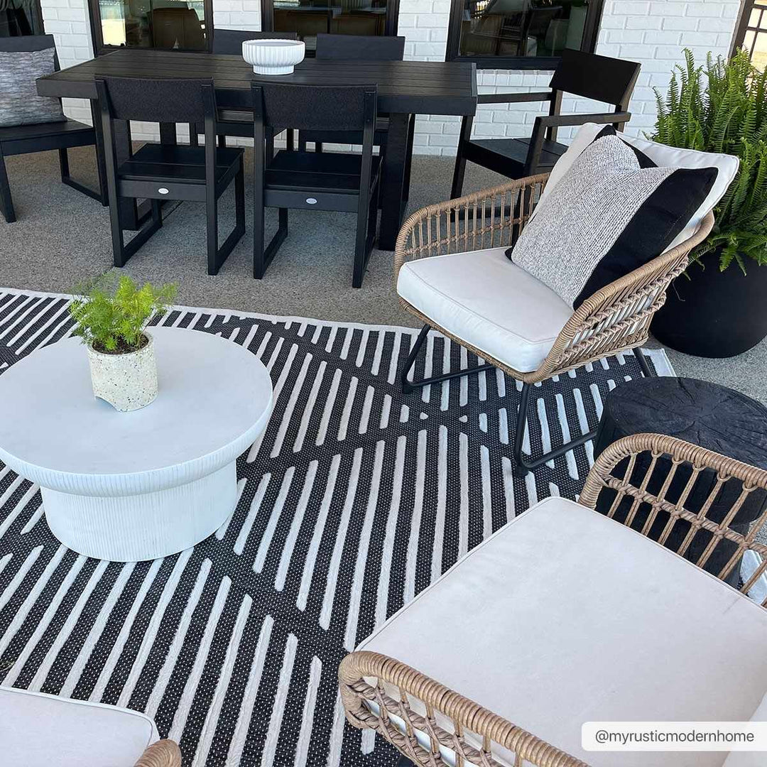 Anah Geometrical Black And Ivory Outdoor Rug