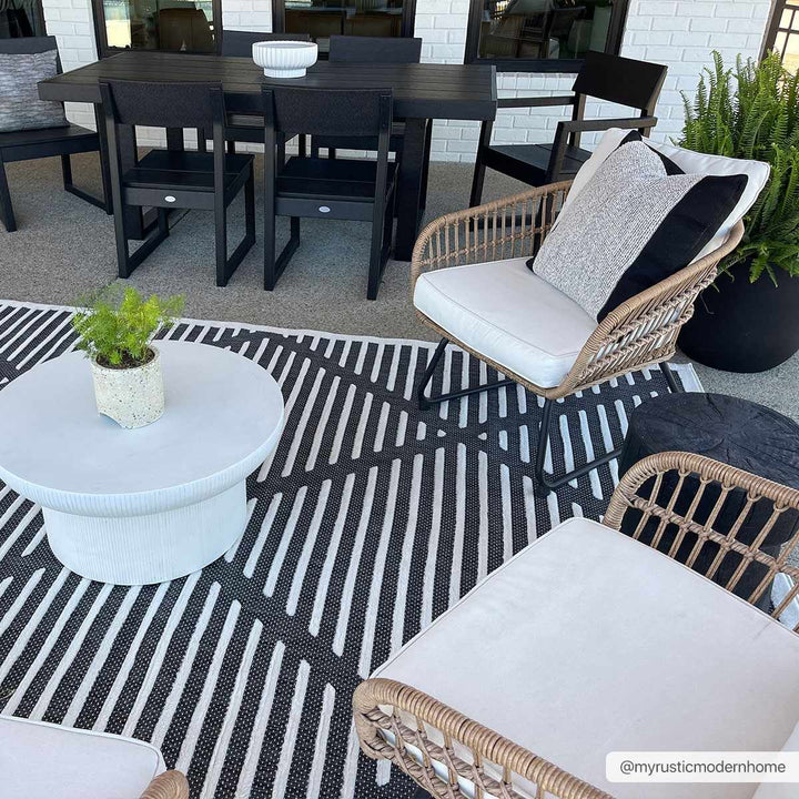 Anah Geometrical Black And Ivory Outdoor Rug