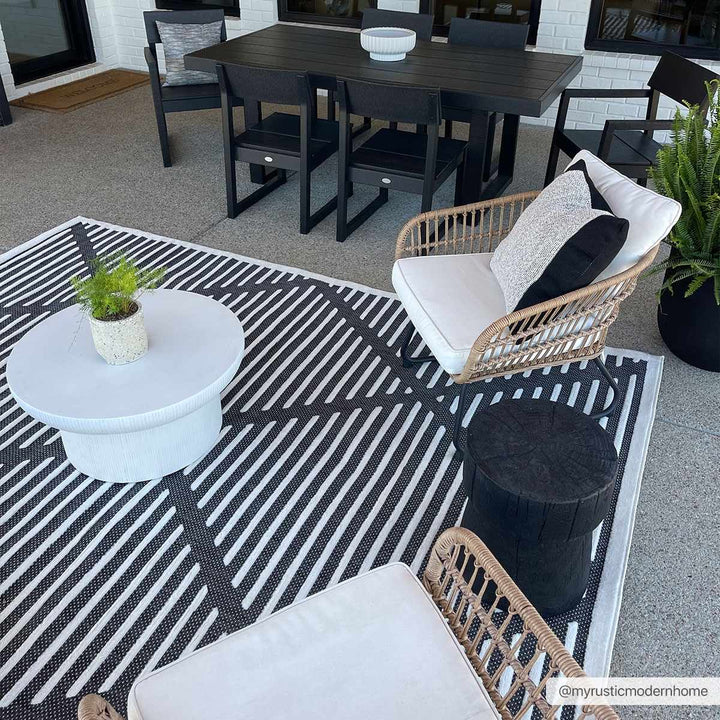 Anah Geometrical Black And Ivory Outdoor Rug