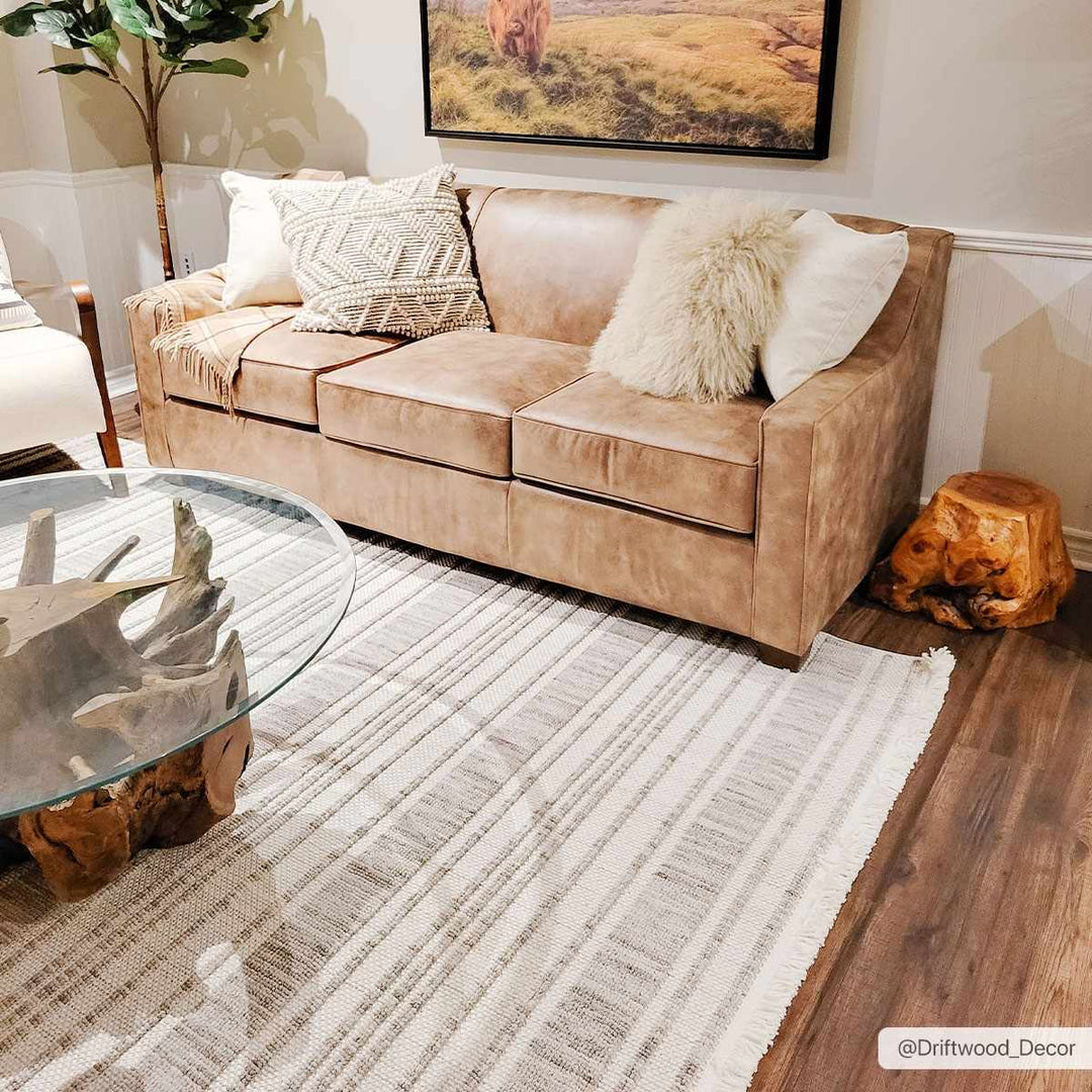 Avari Beige Modern Stripe Pattern Area Rug