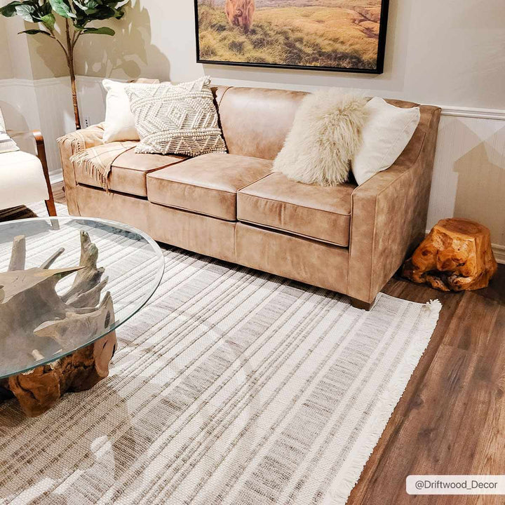 Avari Beige Modern Stripe Pattern Area Rug