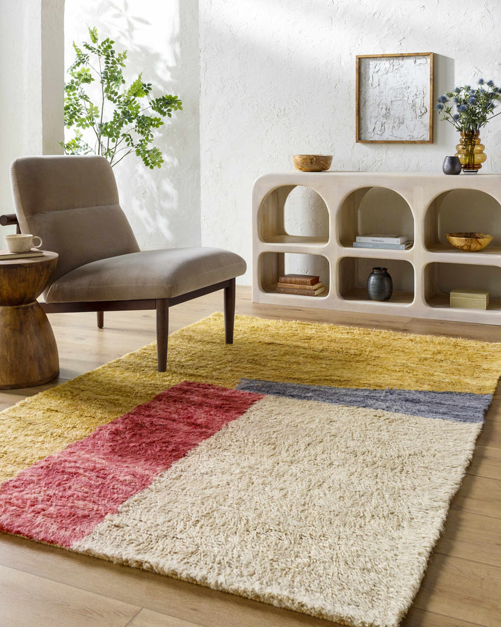 Budrys Modern Abstract Design Gold Hand Tufted Wool Area Rug