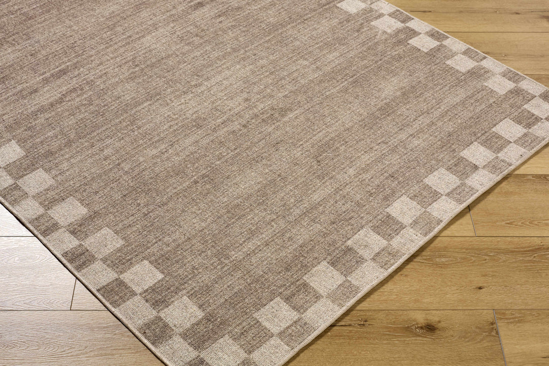 Bardot Modern Checkered Pattern Brown Washable Wool Area Rug