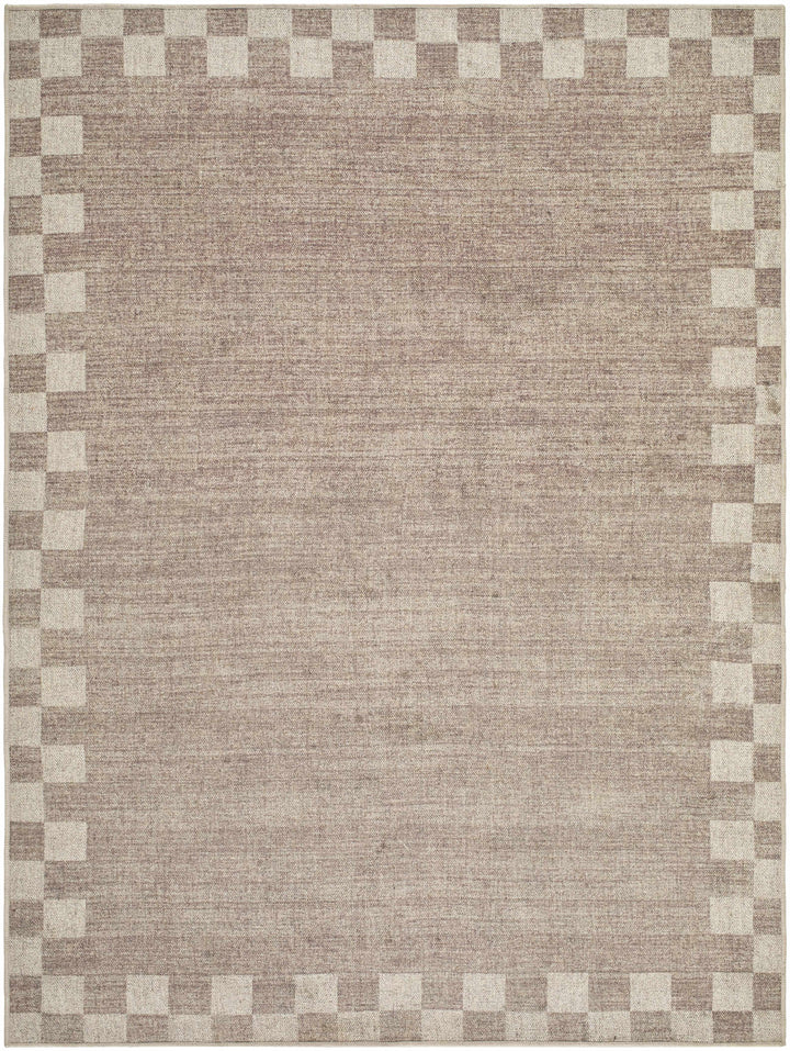 Bardot Modern Checkered Pattern Brown Washable Wool Area Rug