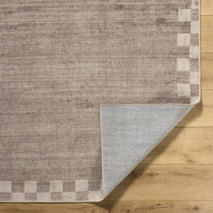 Bardot Modern Checkered Pattern Brown Washable Wool Area Rug
