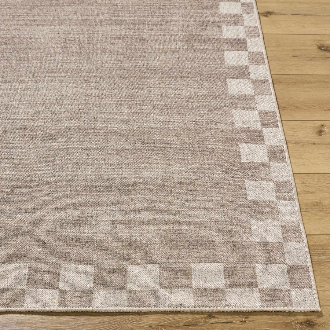 Bardot Modern Checkered Pattern Brown Washable Wool Area Rug