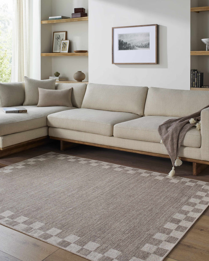 Bardot Modern Checkered Pattern Brown Washable Wool Area Rug