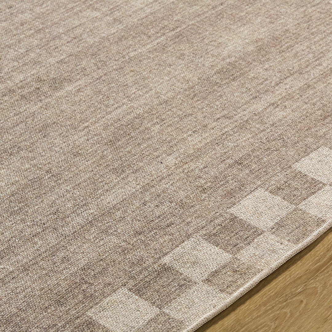 Bardot Modern Checkered Pattern Brown Washable Wool Area Rug
