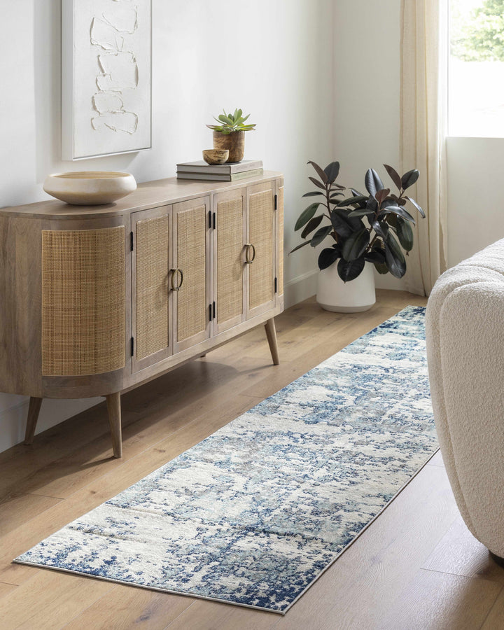 Beverly Modern Abstract Design Blue And Ivory Area Rug
