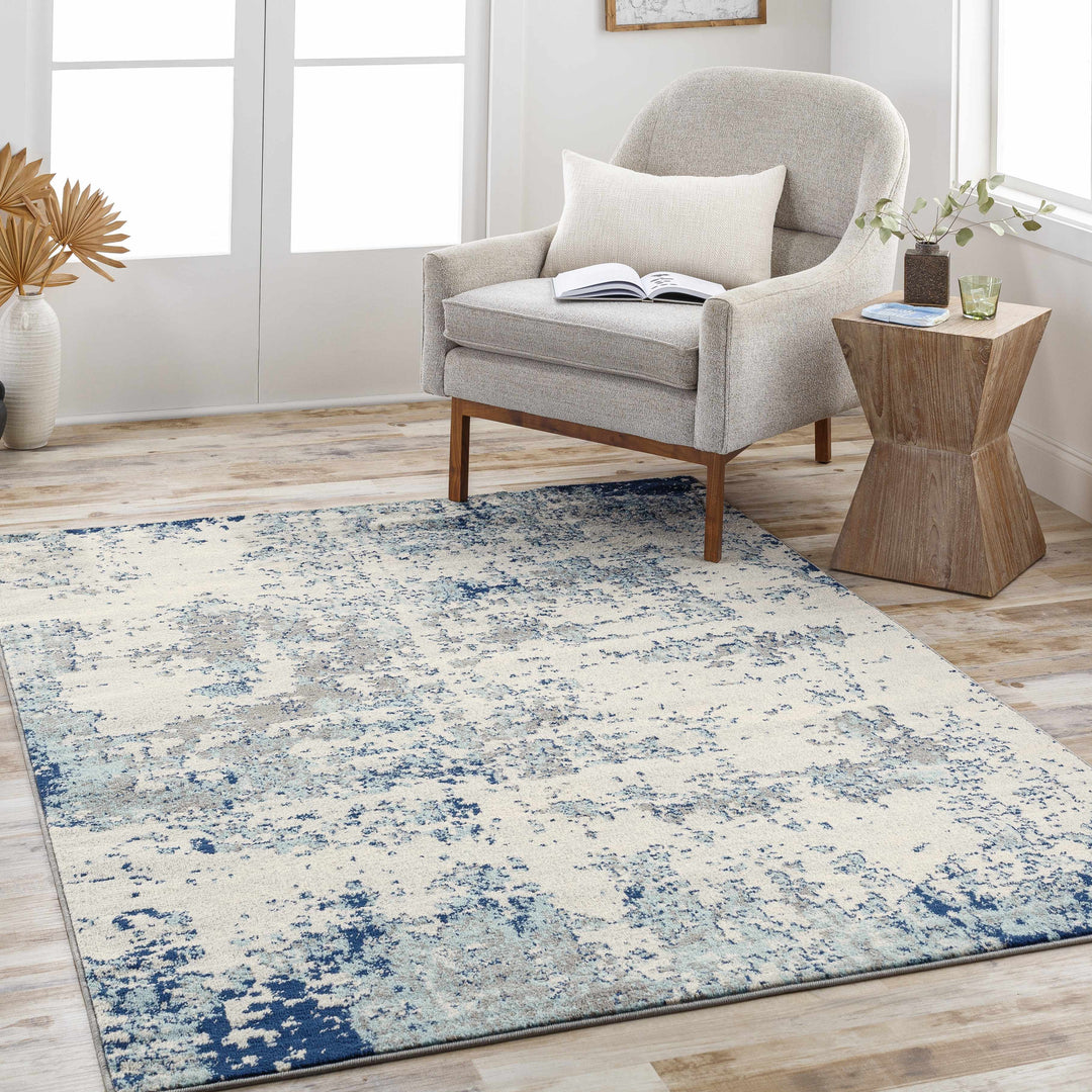 Beverly Modern Abstract Design Blue And Ivory Area Rug