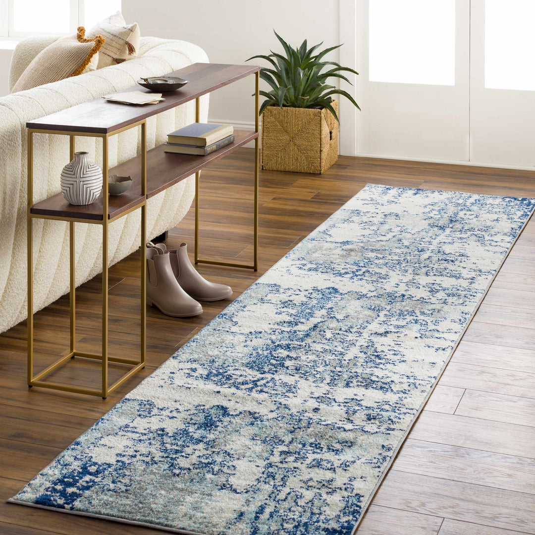 Beverly Modern Abstract Design Blue And Ivory Area Rug