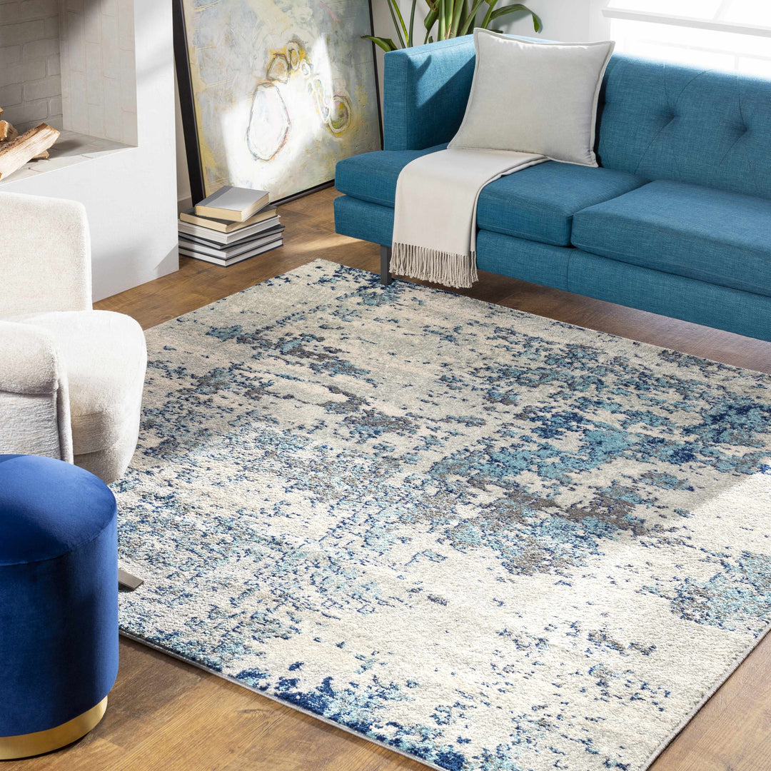 Beverly Modern Abstract Design Blue And Ivory Area Rug