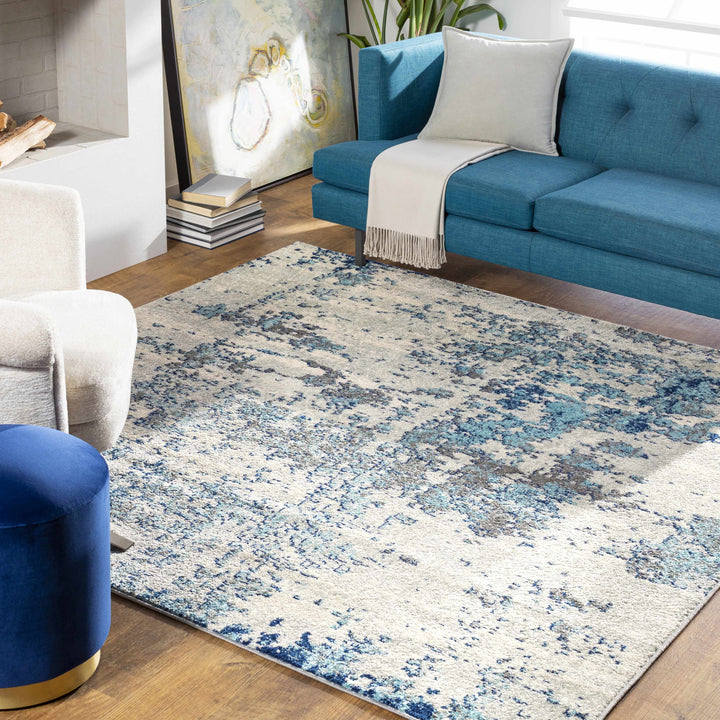 Beverly Modern Abstract Design Blue And Ivory Area Rug