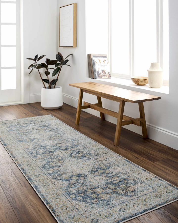Bhavya Traditional Style Blue And Beige Washable Area Rug
