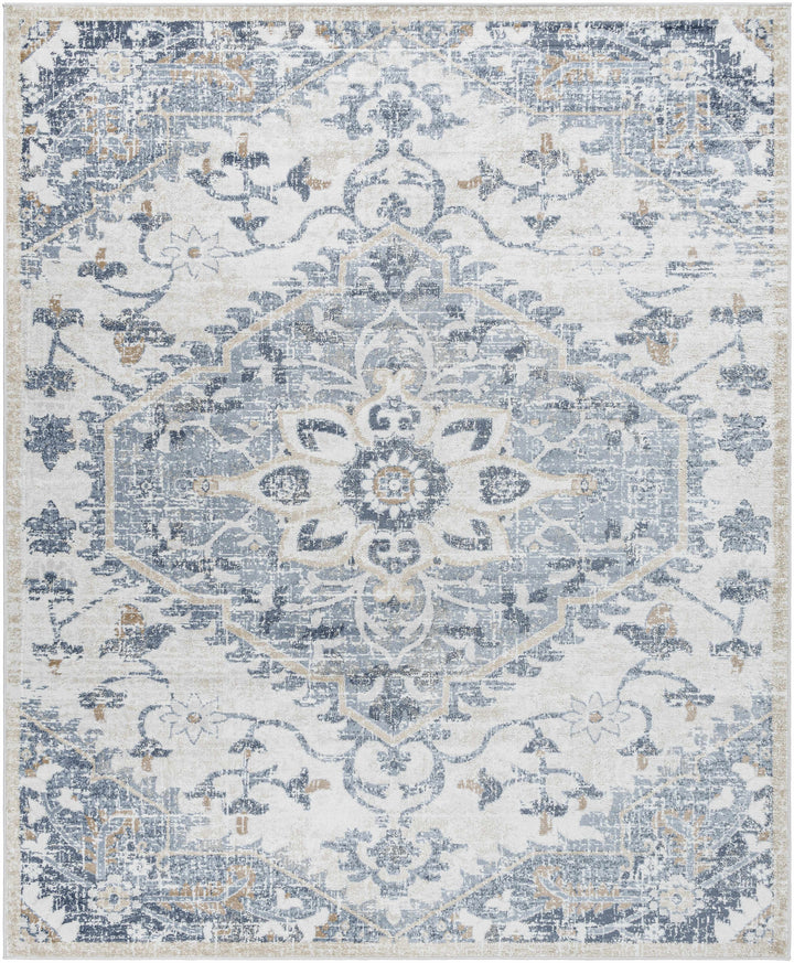 Biggleswade Ivory And Blue Traditional Medallion Design Area Rug