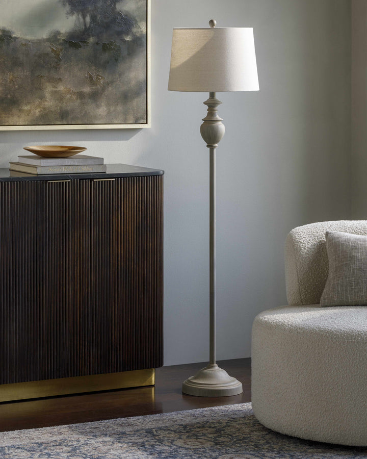 Binidayan Traditional Floor Lamp – Gray Resin Base & Linen Shade