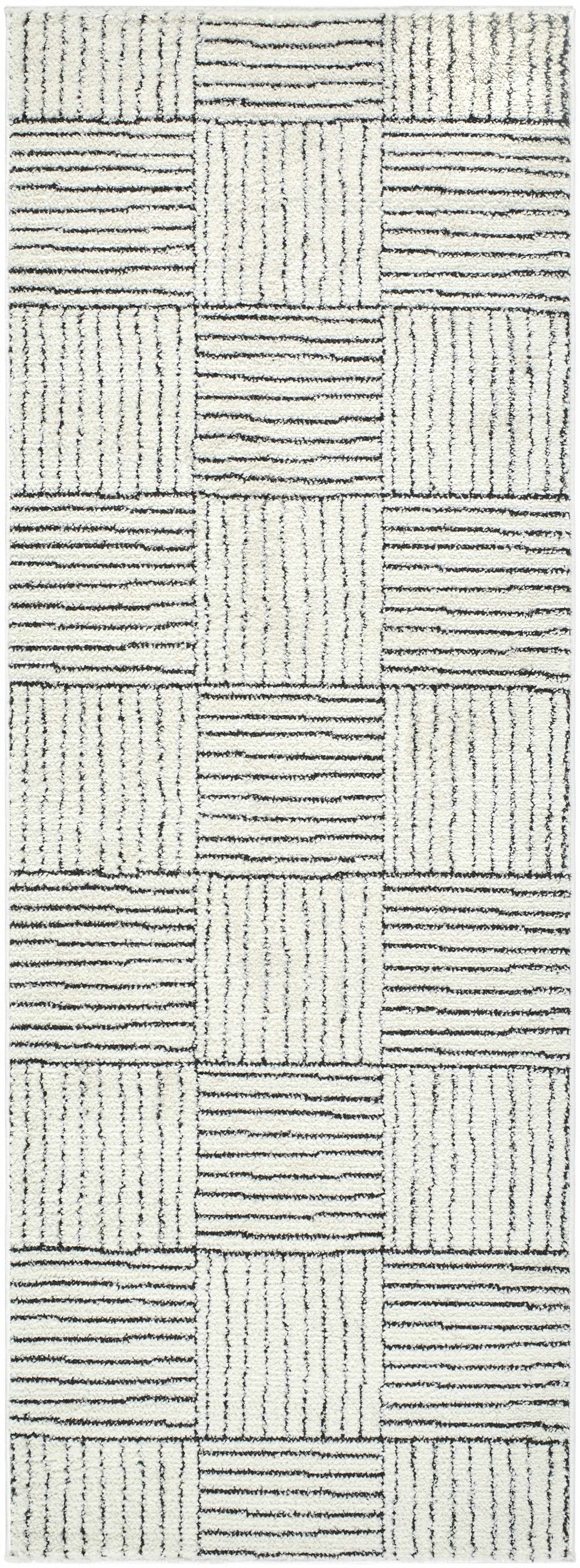 Basira Geometrical Ivory And Black Machine Woven Rug