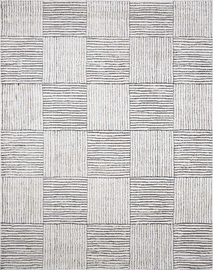 Basira Geometrical Ivory And Black Machine Woven Rug