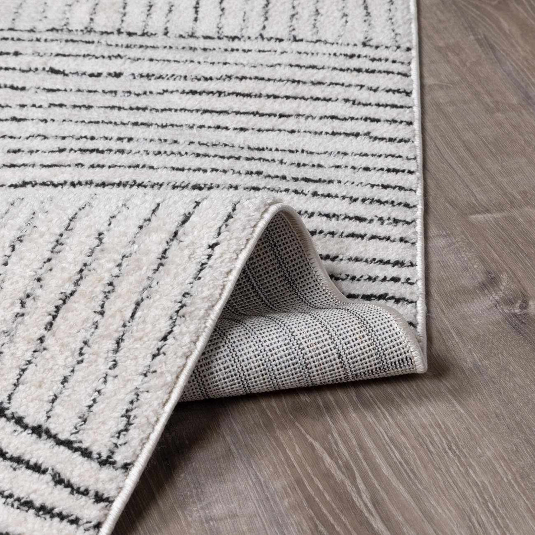 Basira Geometrical Ivory And Black Machine Woven Rug