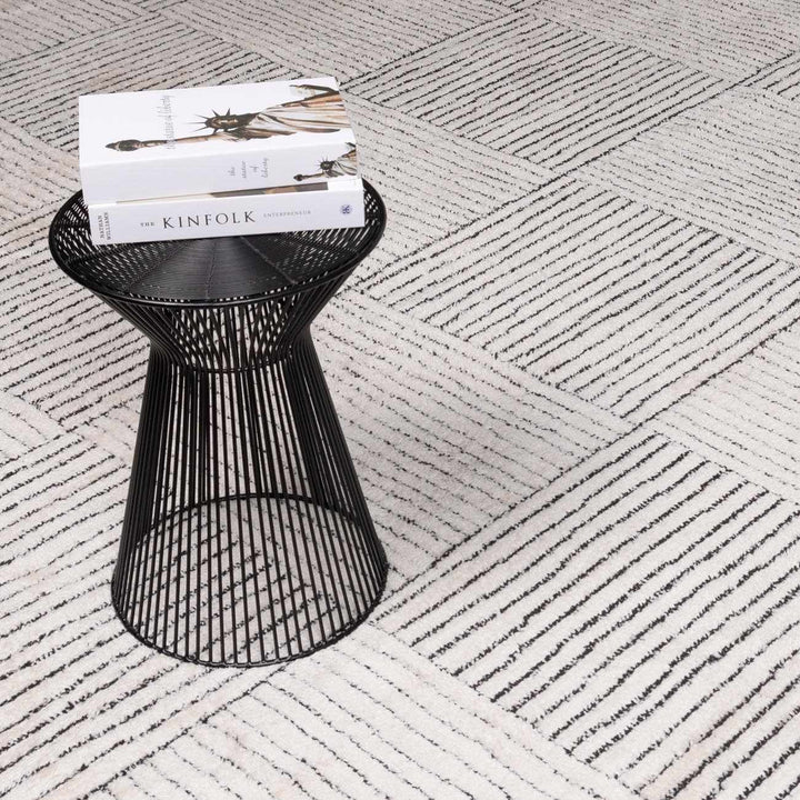 Basira Geometrical Ivory And Black Machine Woven Rug