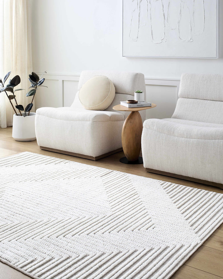 Briana Modern Geometric Design White Washable Rug