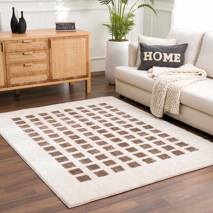 Baback Modern Geometrical Beige And Brown Area Rug