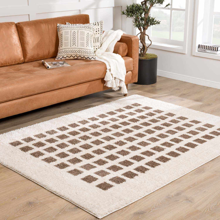 Baback Modern Geometrical Beige And Brown Area Rug