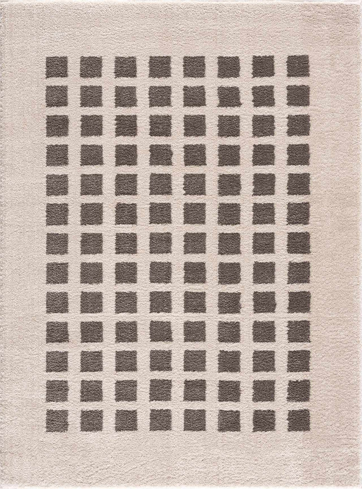 Baback Modern Geometrical Beige And Charcoal Washable Area Rug