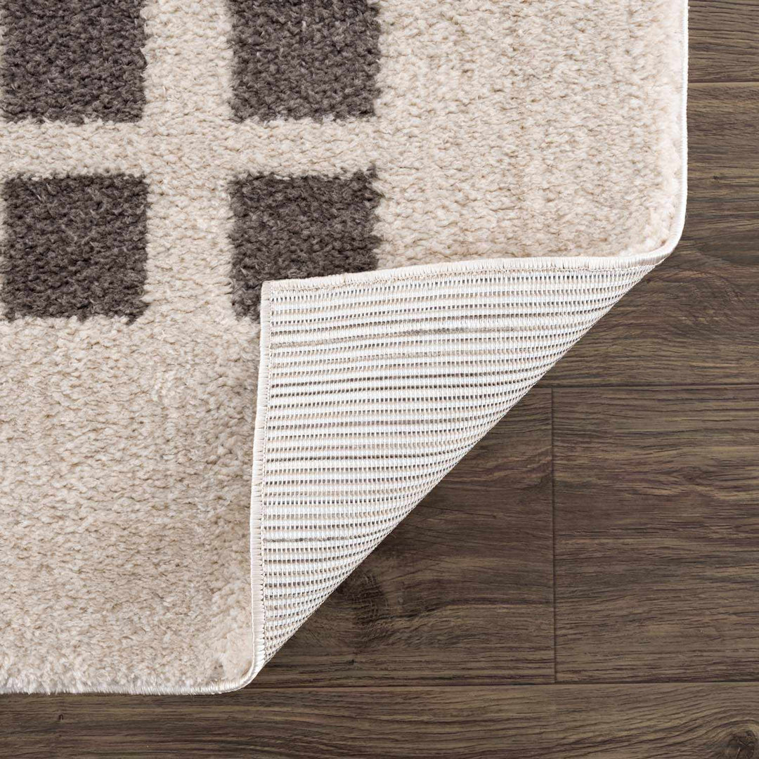 Baback Modern Geometrical Beige And Charcoal Washable Area Rug