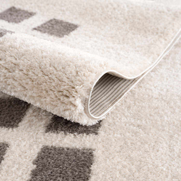 Baback Modern Geometrical Beige And Charcoal Washable Area Rug